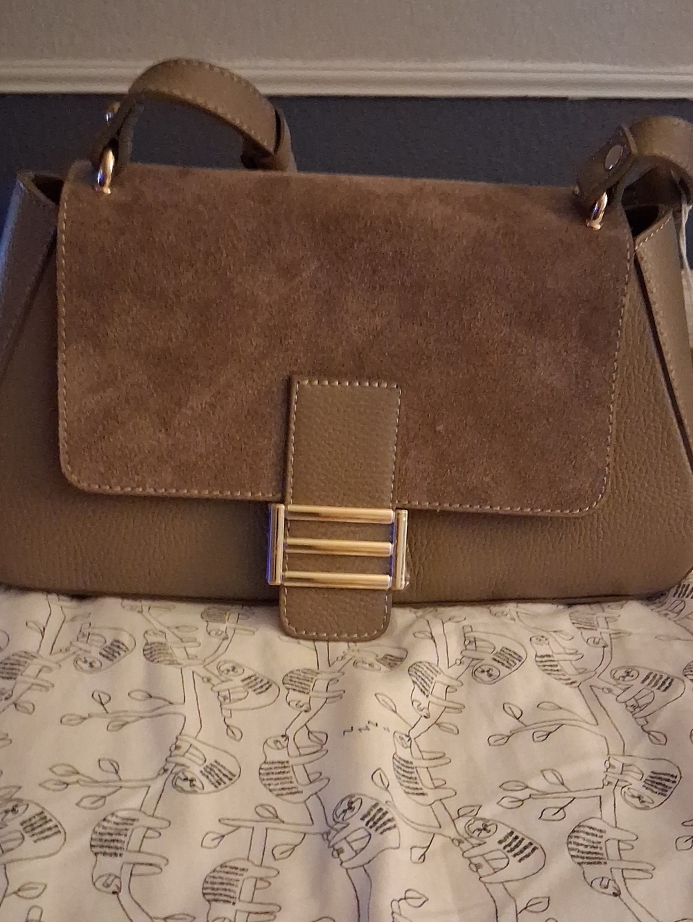 Taupe Suede-Accent Shoulder Bag - Women's Handbag Lilium Frenze
